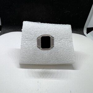 Black CZ Tibetan Silver Ring - Size 7.75